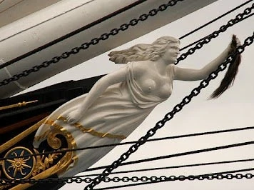 Figurehead sculpture from the historic Cutty Sark clipper ship.