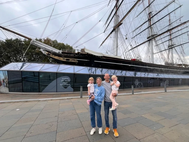 The Hughes family visiting the historic Cutty Sark clipper ship