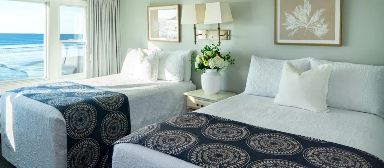 Oceanfront guest room with two beds and sweeping views of the Atlantic Ocean.
