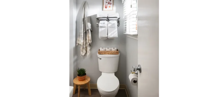 Clean and modern guest bathroom with fresh towels and coastal-inspired details.